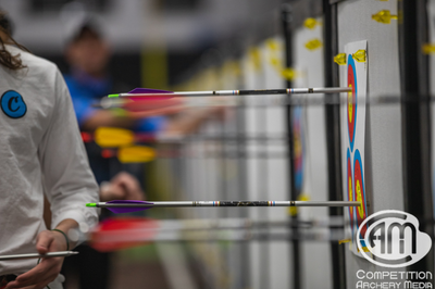 Arrows fletched with TAC Vanes are in a target and ready to be scored.