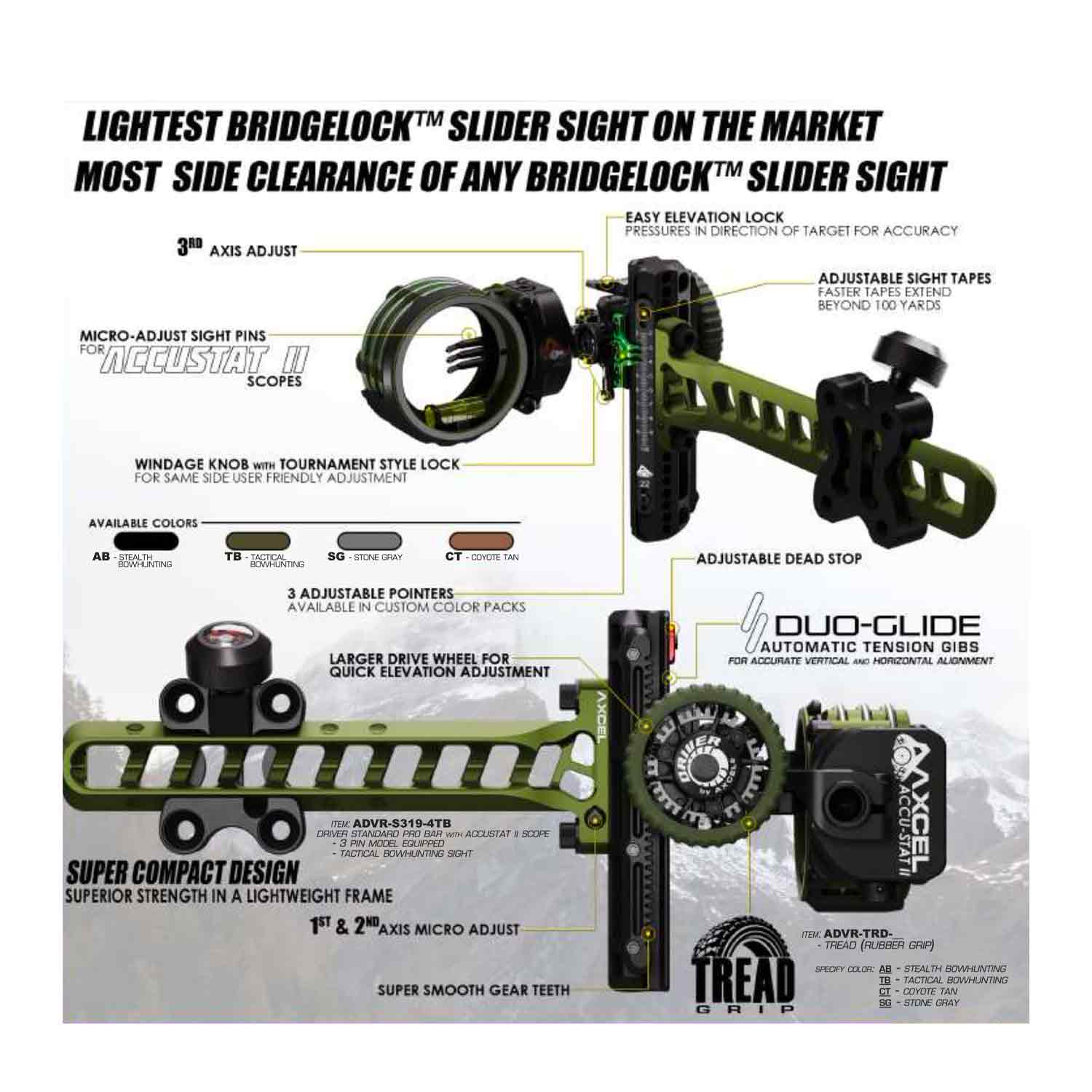 Axcel Driver Dovetail Slider Sight w/Accustat II (3-pin, .010