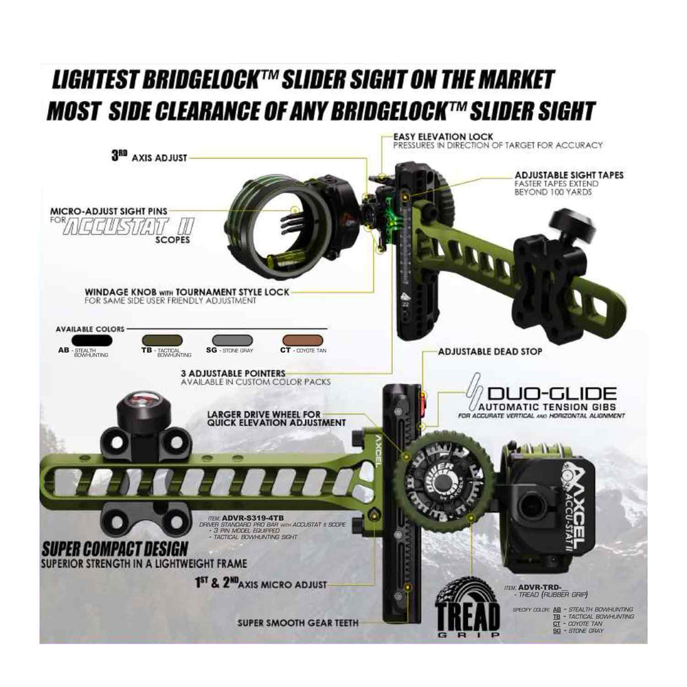 Axcel Driver Dovetail Slider Sight w/Accustat II (3-pin, .010
