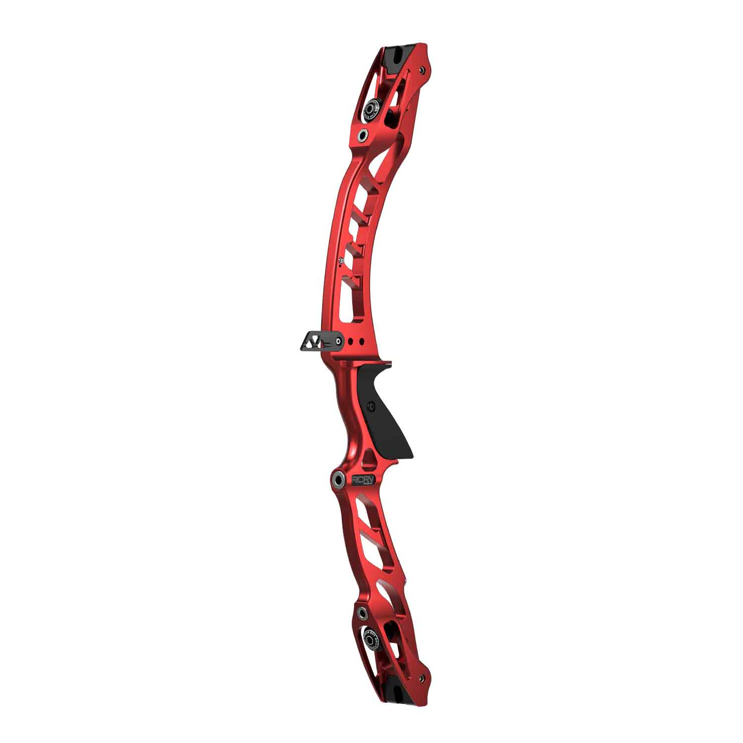 A Hoyt RCRV Podium Series Grand Prix ILF recurve riser in red color, designed for archery.