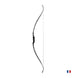 A black 60 inch one piece composite recurve bow, with nock string and arrow rest, displayed against a white background