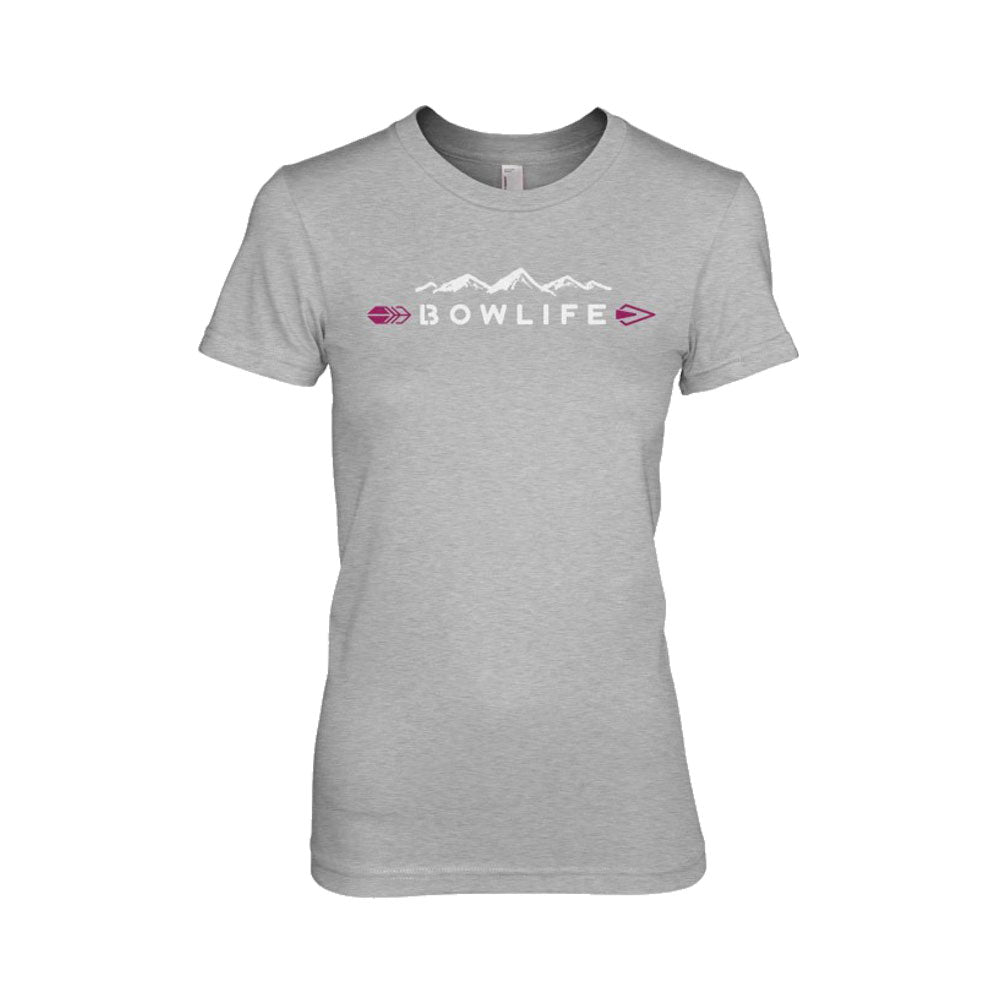 Bow Life Women's Mountain Logo Gray Short Sleeve T-Shirt