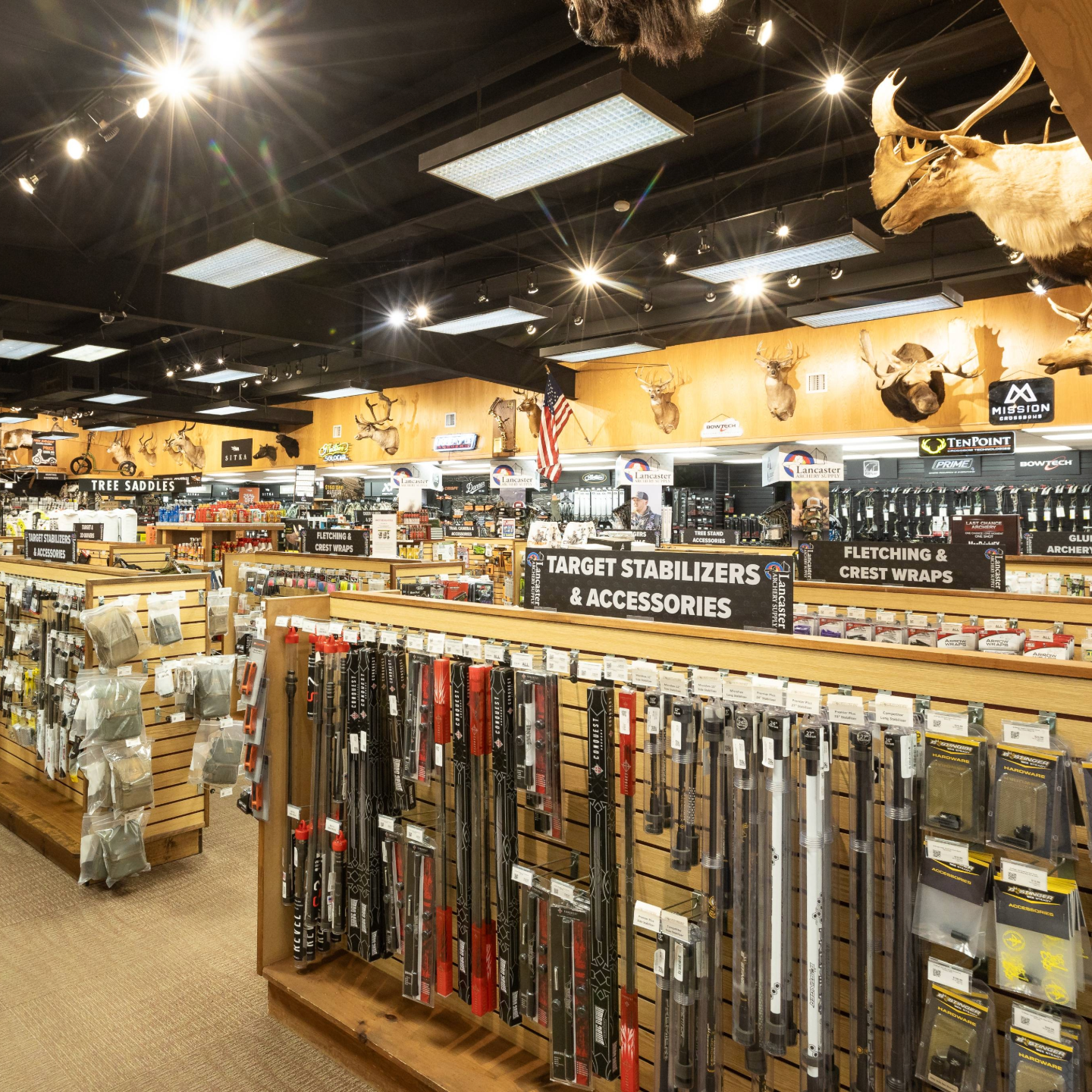 Indoor view of fully stocked Lancaster Archery Pro Shop