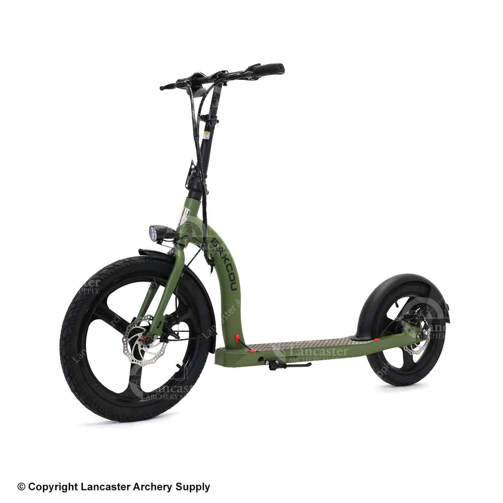 A heavy-duty scooter with a dark green color.