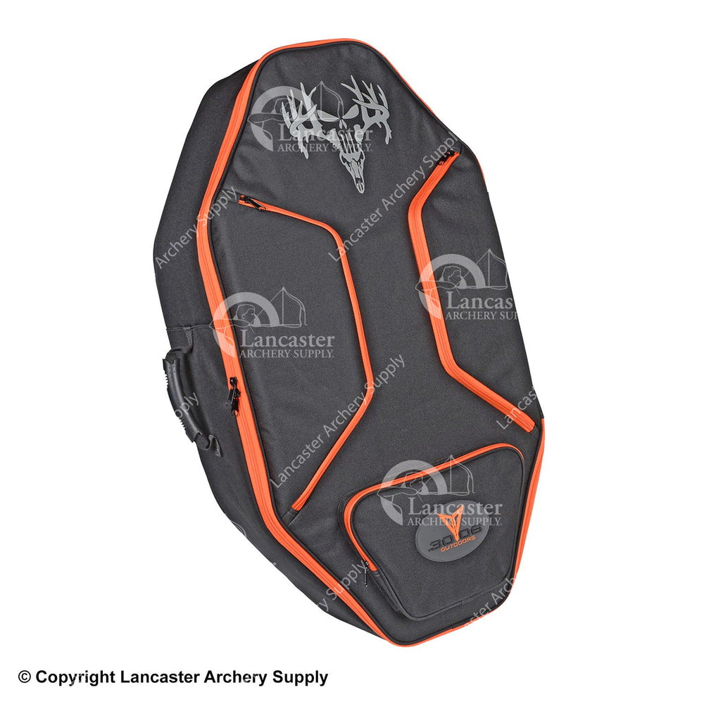 The front of the black crossbow case with orange accents.