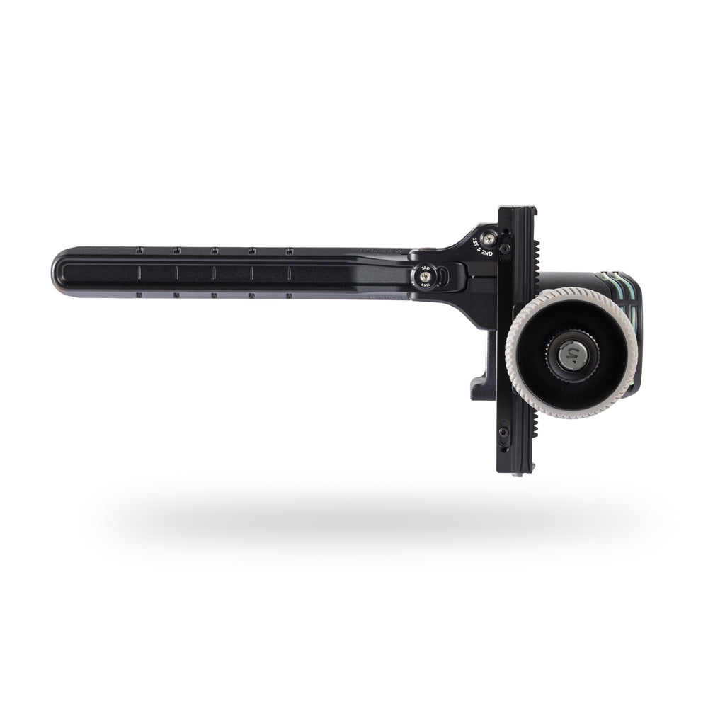 full image of the riser side of the ULTRAVIEW UV Slider bow hunting sight in the side mount variation.