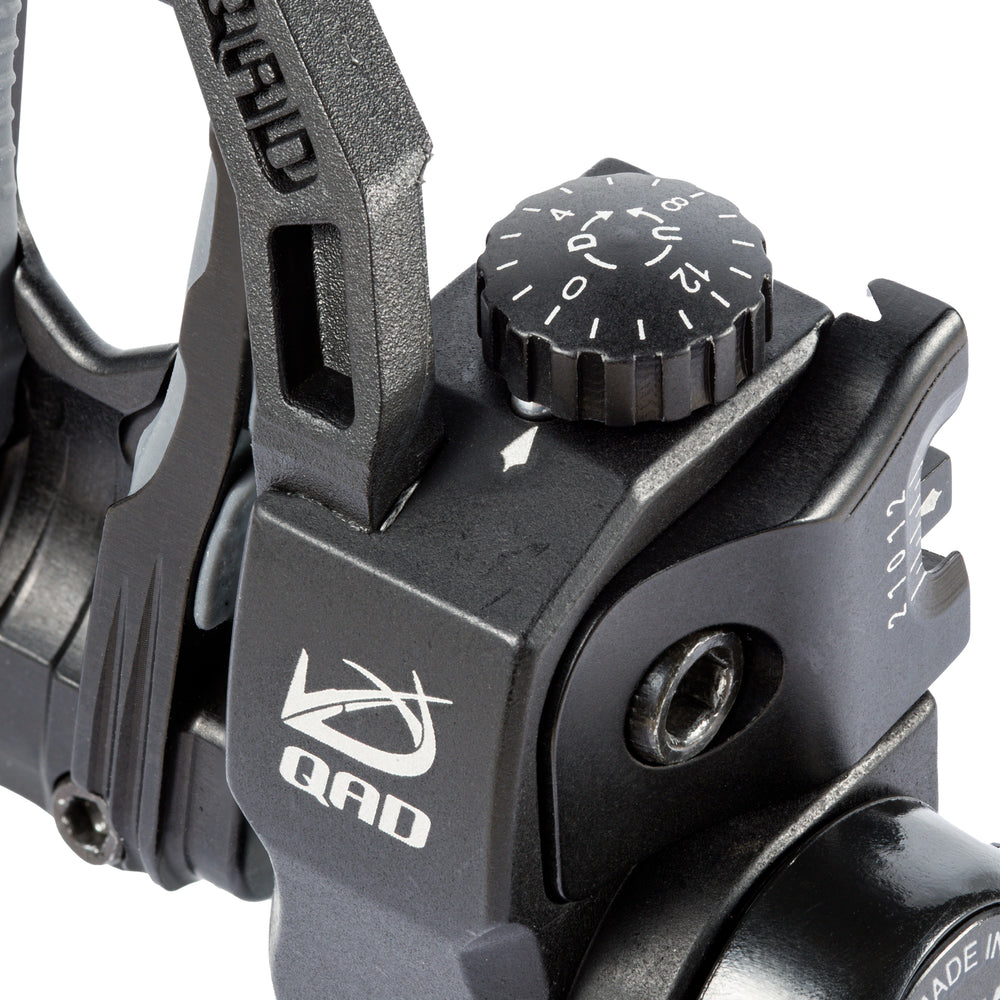 Tight close up image of the QAD MX2 Arrow rest micro elevation knob. 