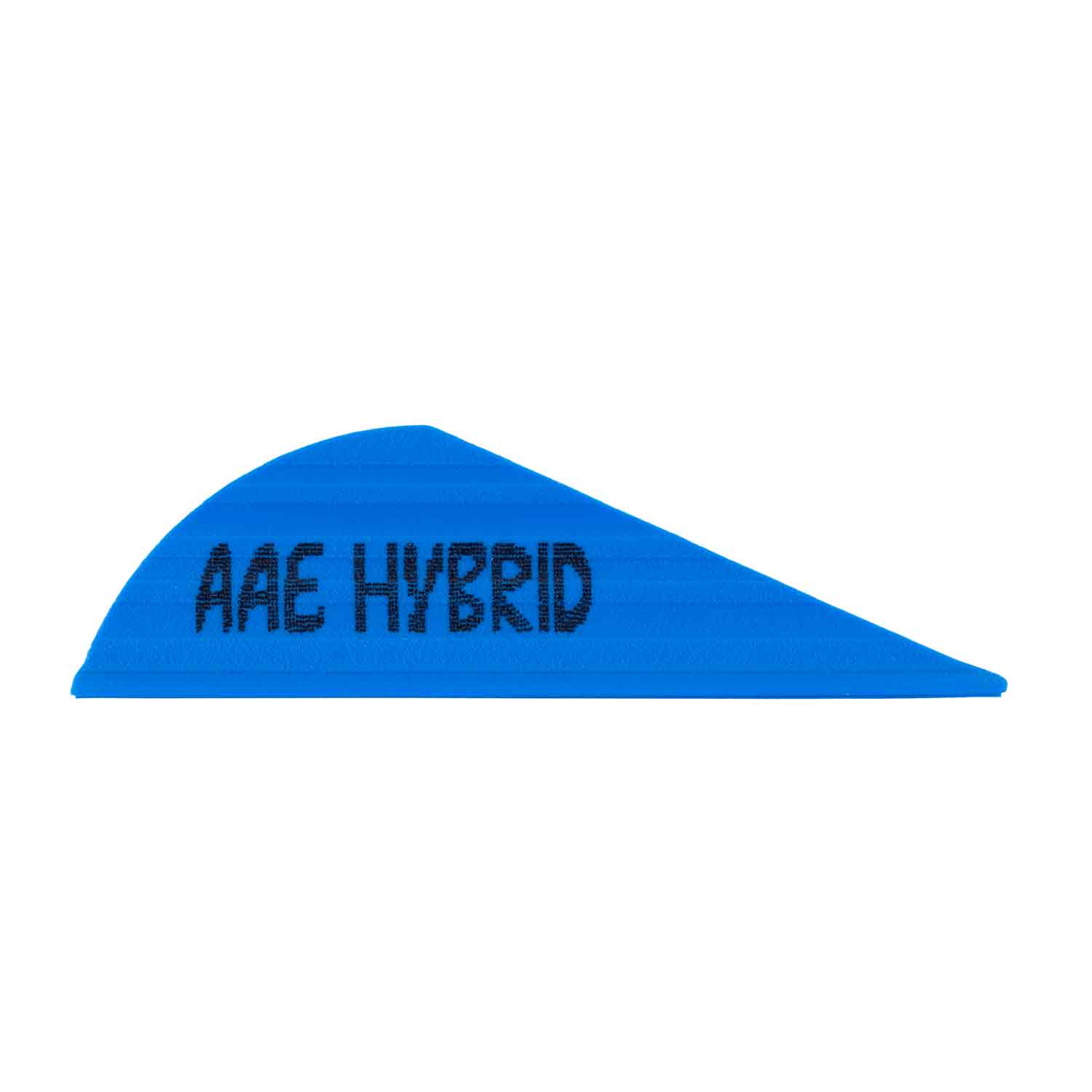 Blue archery vane with 'AAE Hybrid' text on a white background