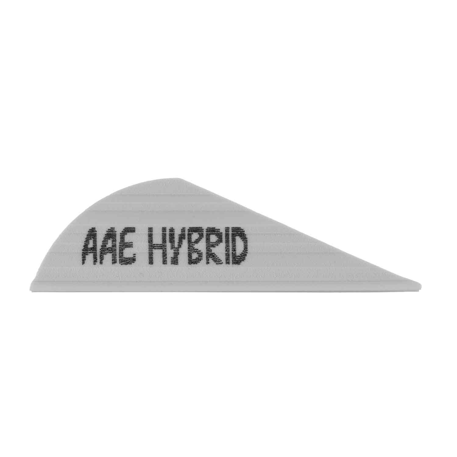 gray archery vane with 'AAE Hybrid' text on a white background