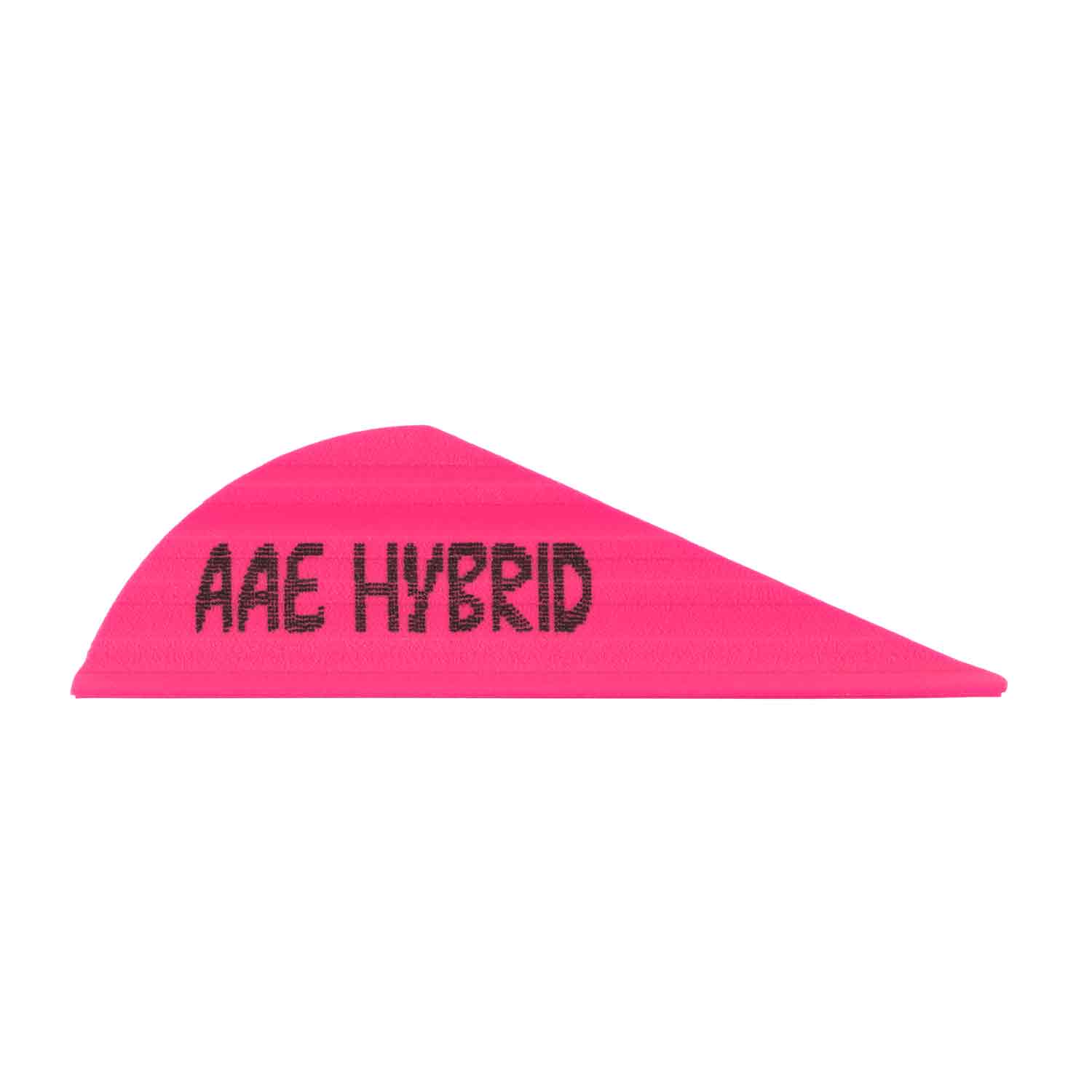 Pink archery vane with 'AAE Hybrid' text on a white background