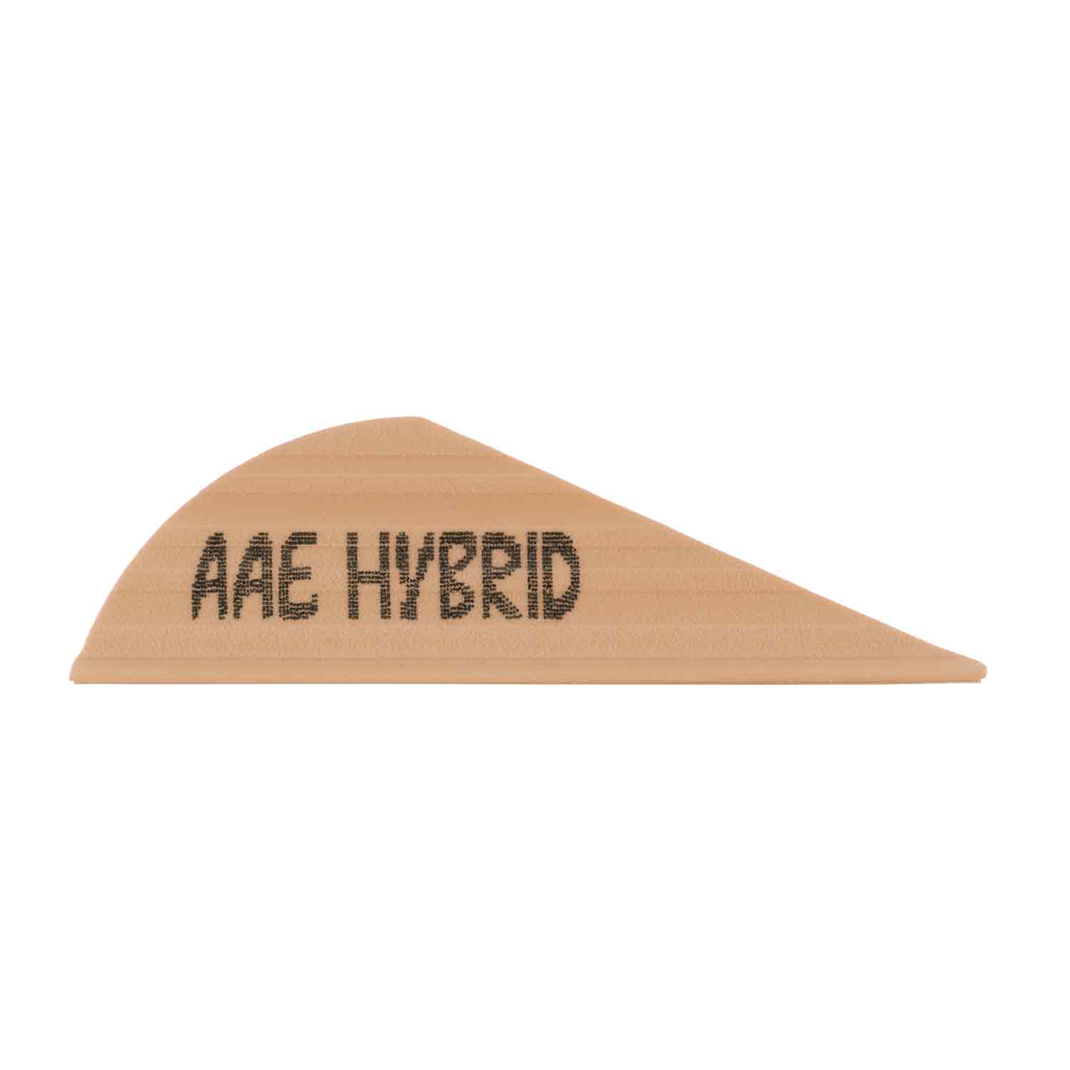 sand colored archery vane with 'AAE Hybrid' text on a white background