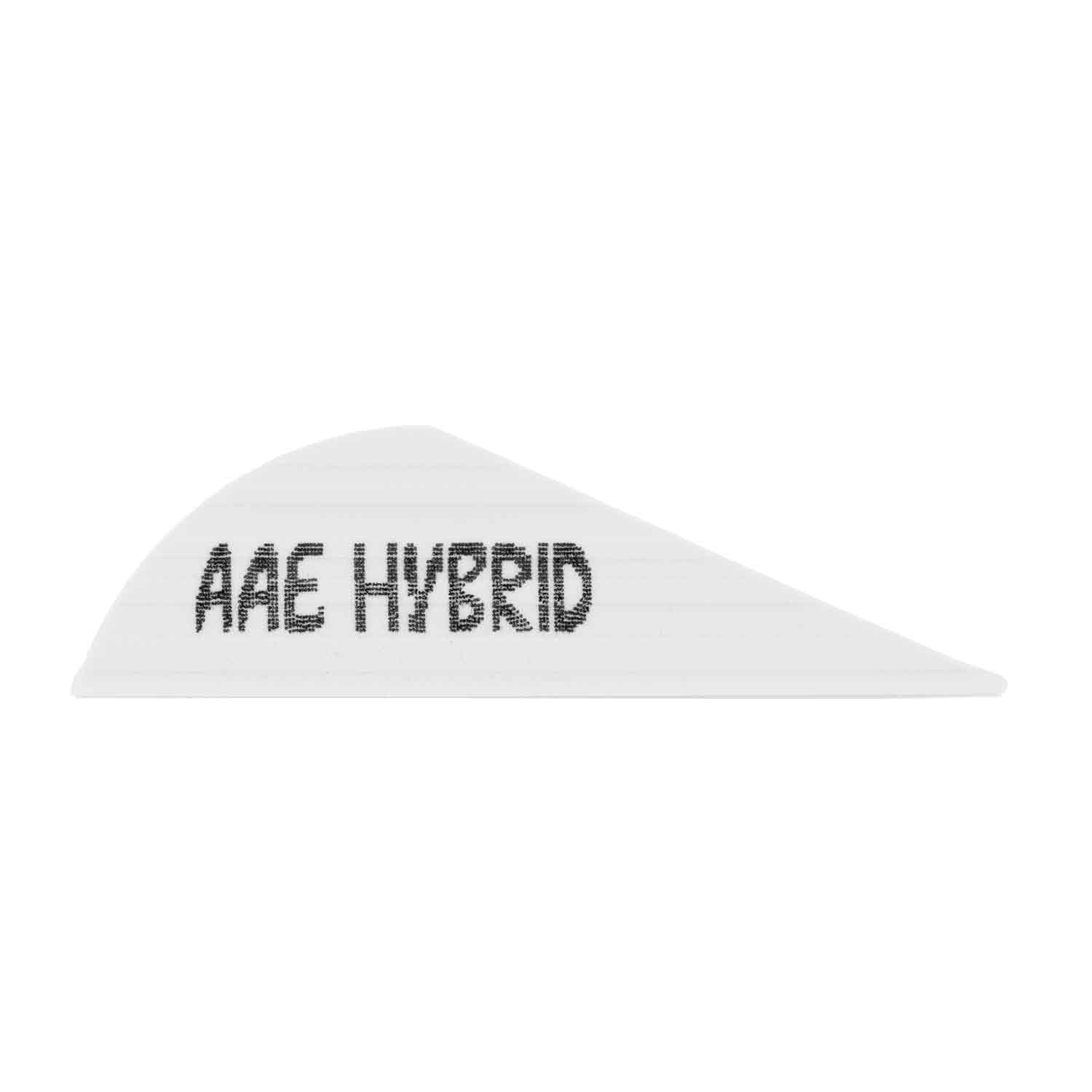 White archery vane with 'AAE Hybrid' text on a white background