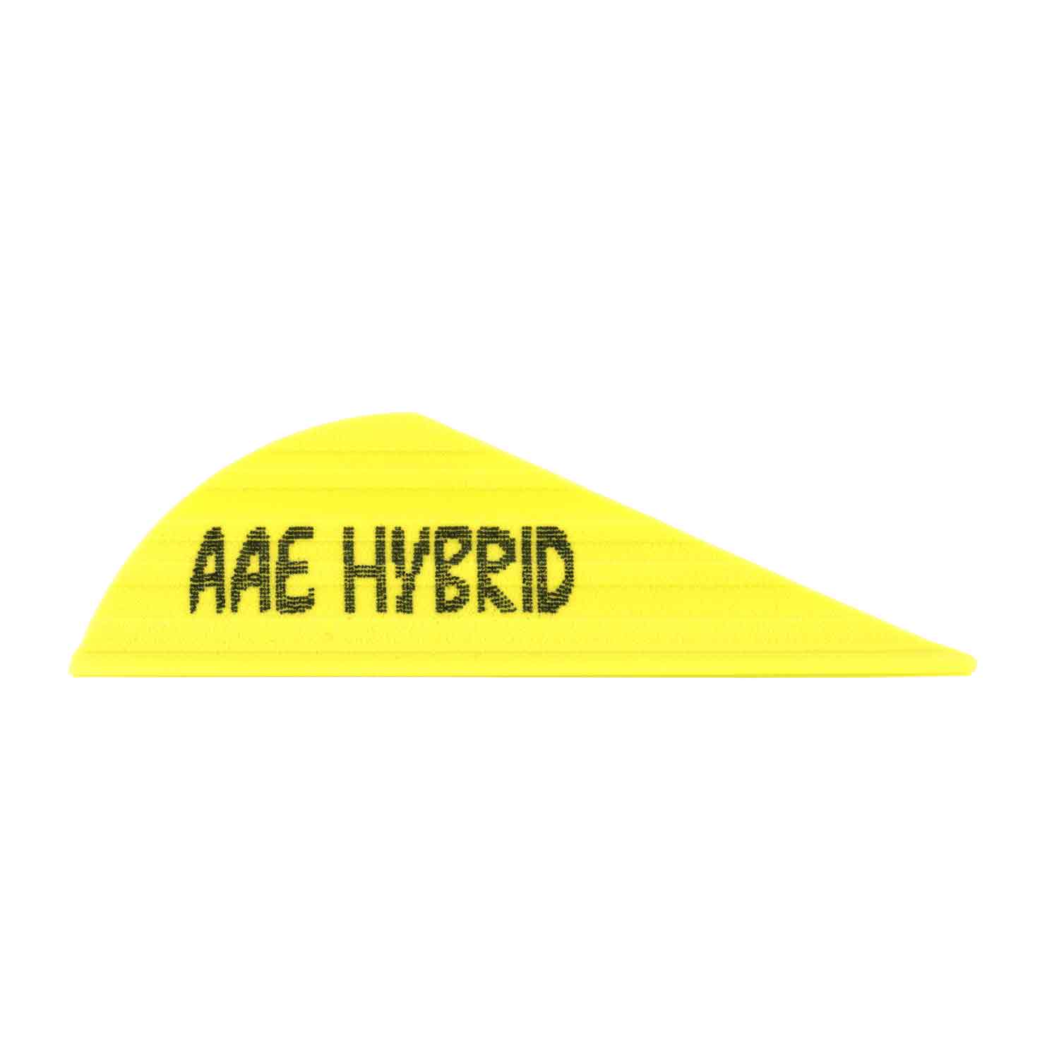 Yellow archery vane with 'AAE Hybrid' text on a white background