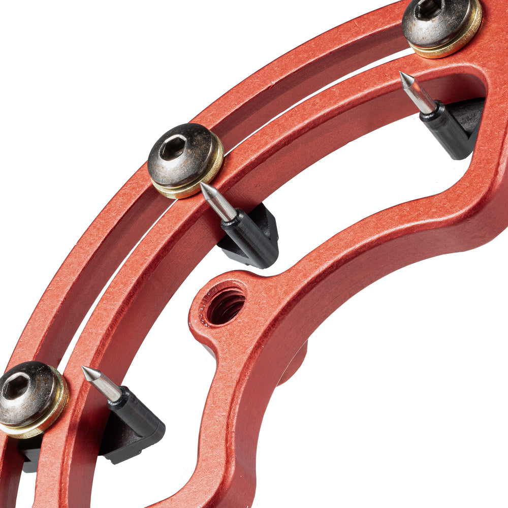 Close up of Pins and set screws of HHA NYTRX Pro Triple pin Indicator for Pro Slider Bow Sights.