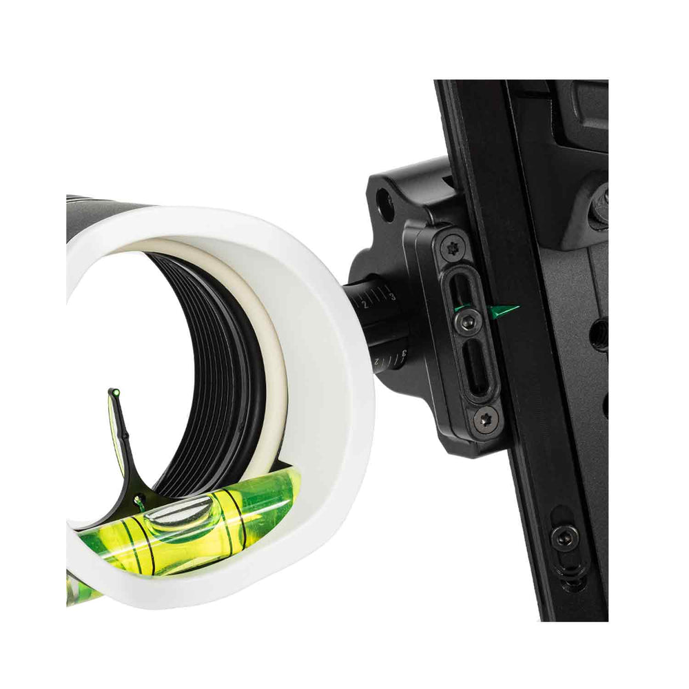 Close up of UV Slider single pin scope pin guard. Lancaster Archery Supply exclusive variation.
