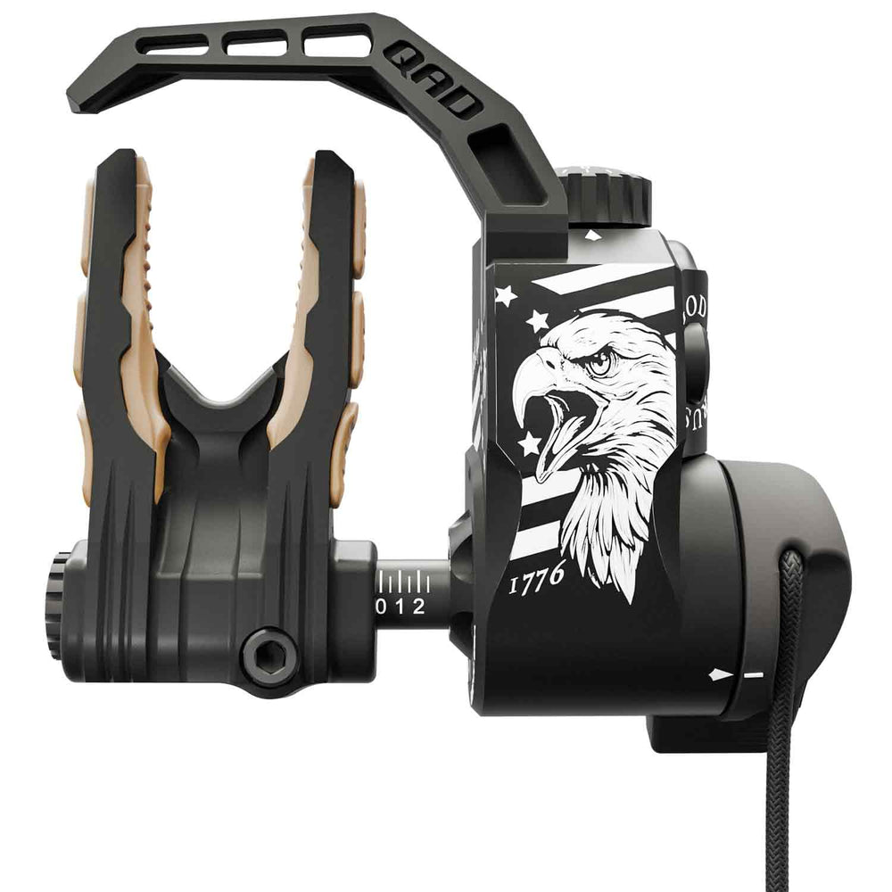 Black archery rest with eagle and flag design on a white backgroundrest 