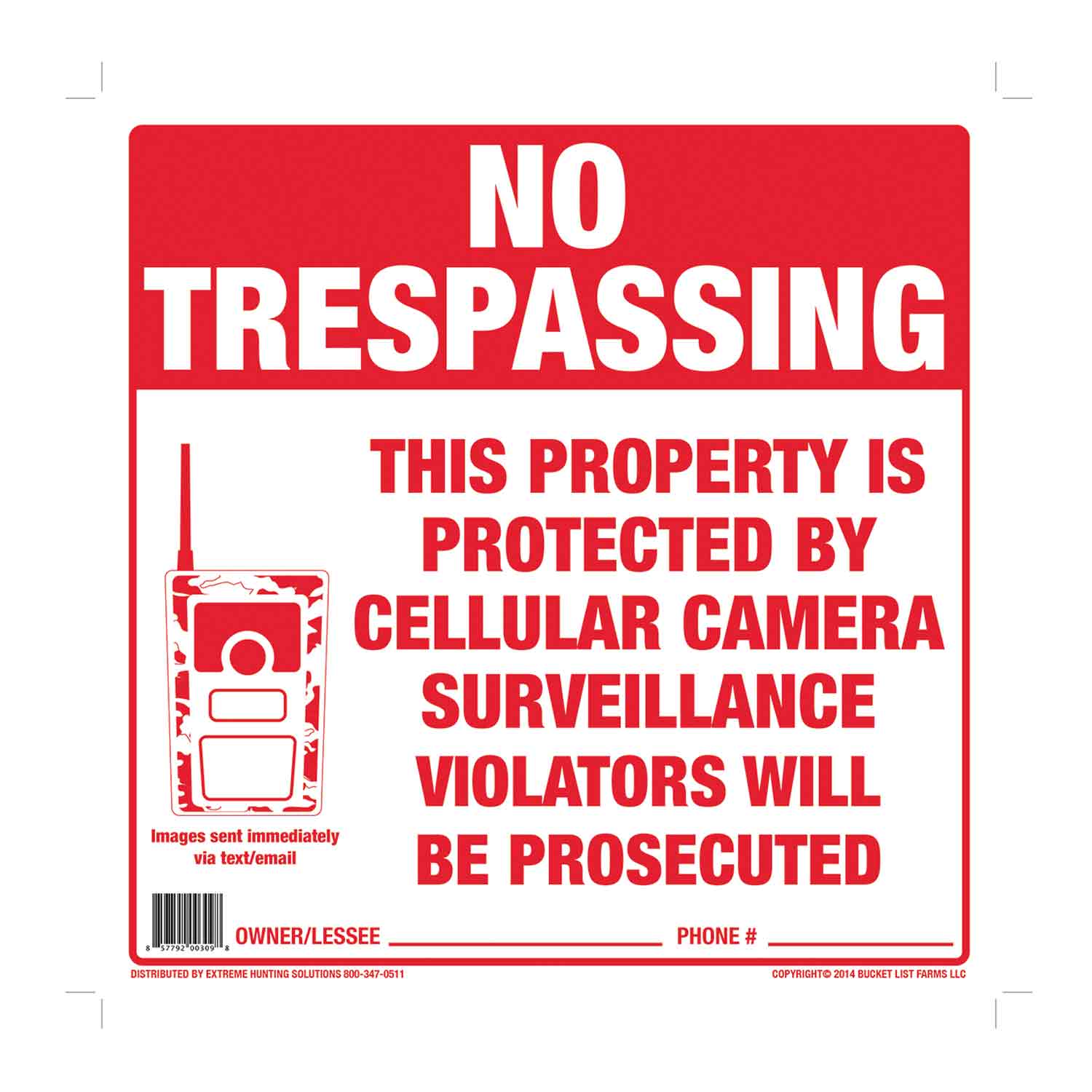 Extreme Hunting Solutions No Trespassing Sign (Plastic)