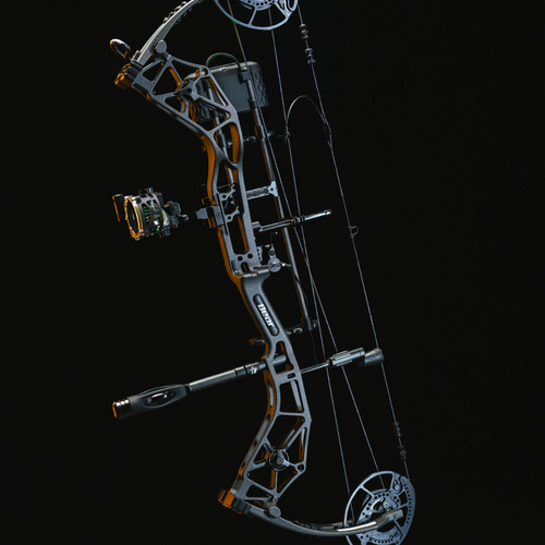 gray compound bow on a black background.