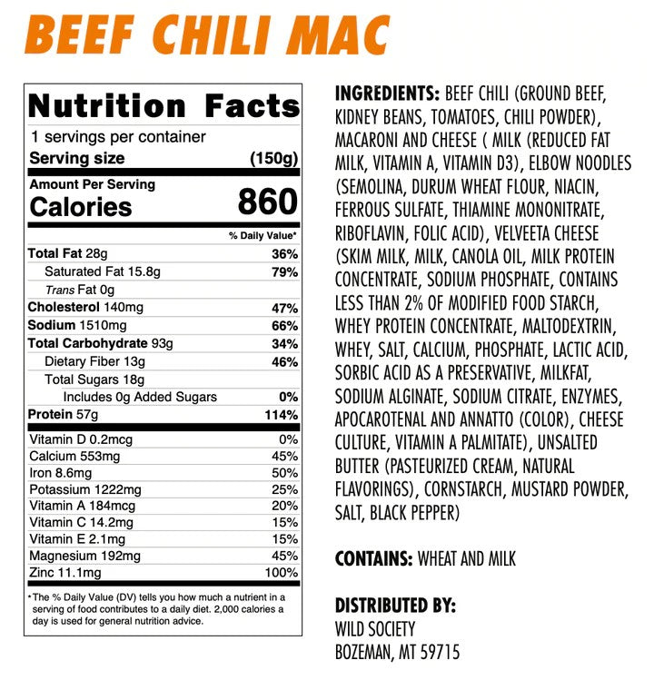 Wild Society Beef Chili Mac Freeze Dried Meal