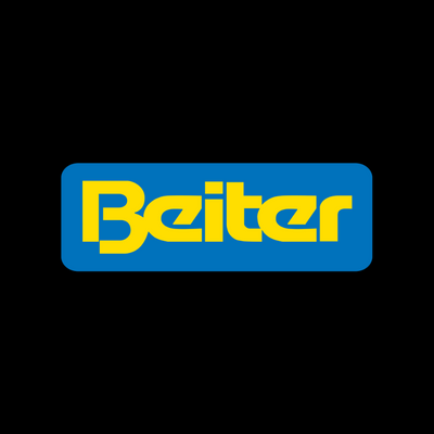 Beiter Nocks logo in blue and yellow on black background.