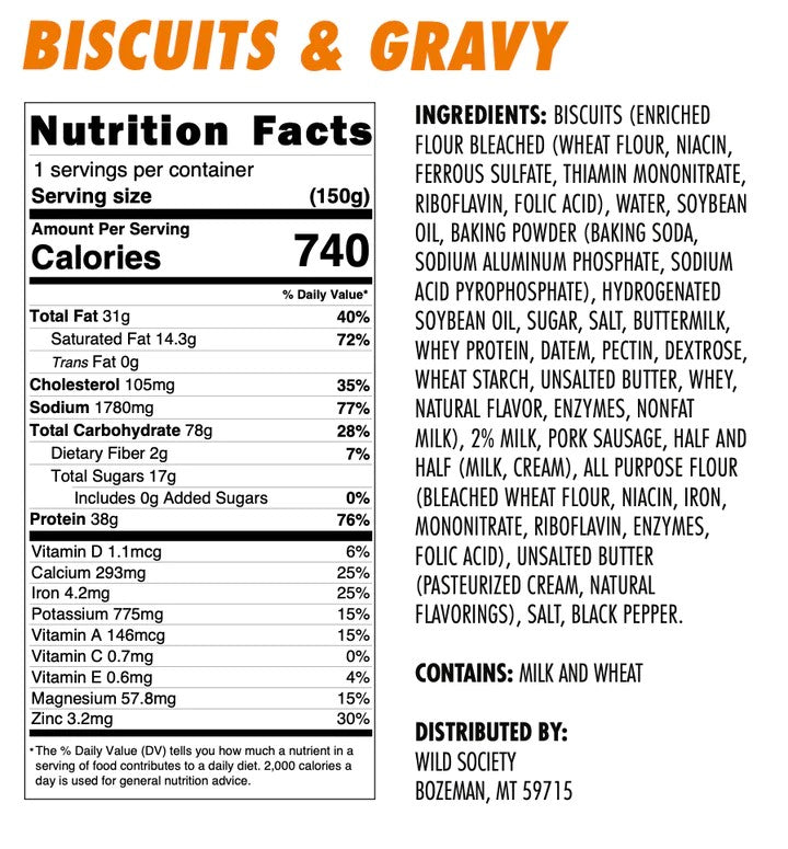 Wild Society Biscuits and Gravy Freeze Dried Meal