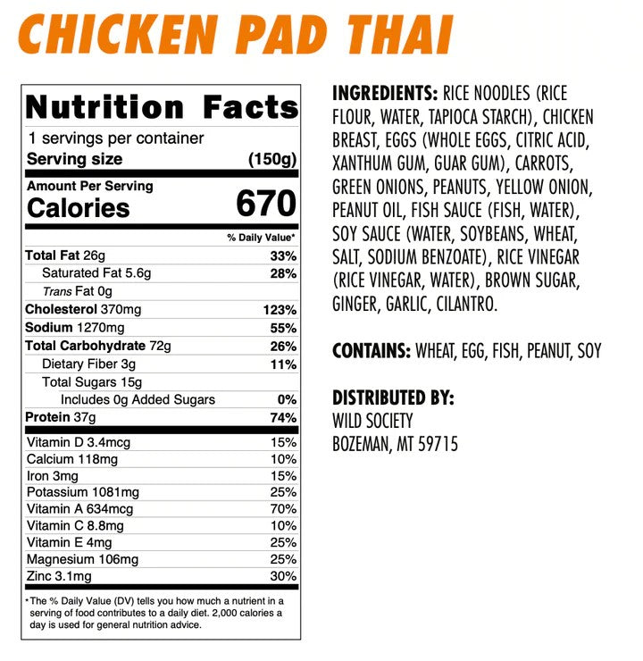 Wild Society Chicken Pad Thai Freeze Dried Meal