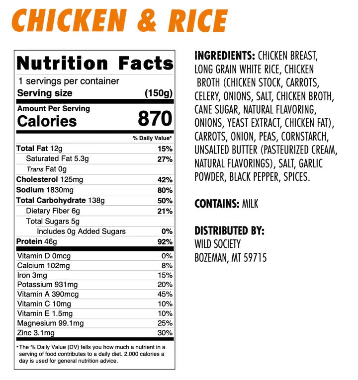 Wild Society Chicken and Rice Freeze Dried Meal