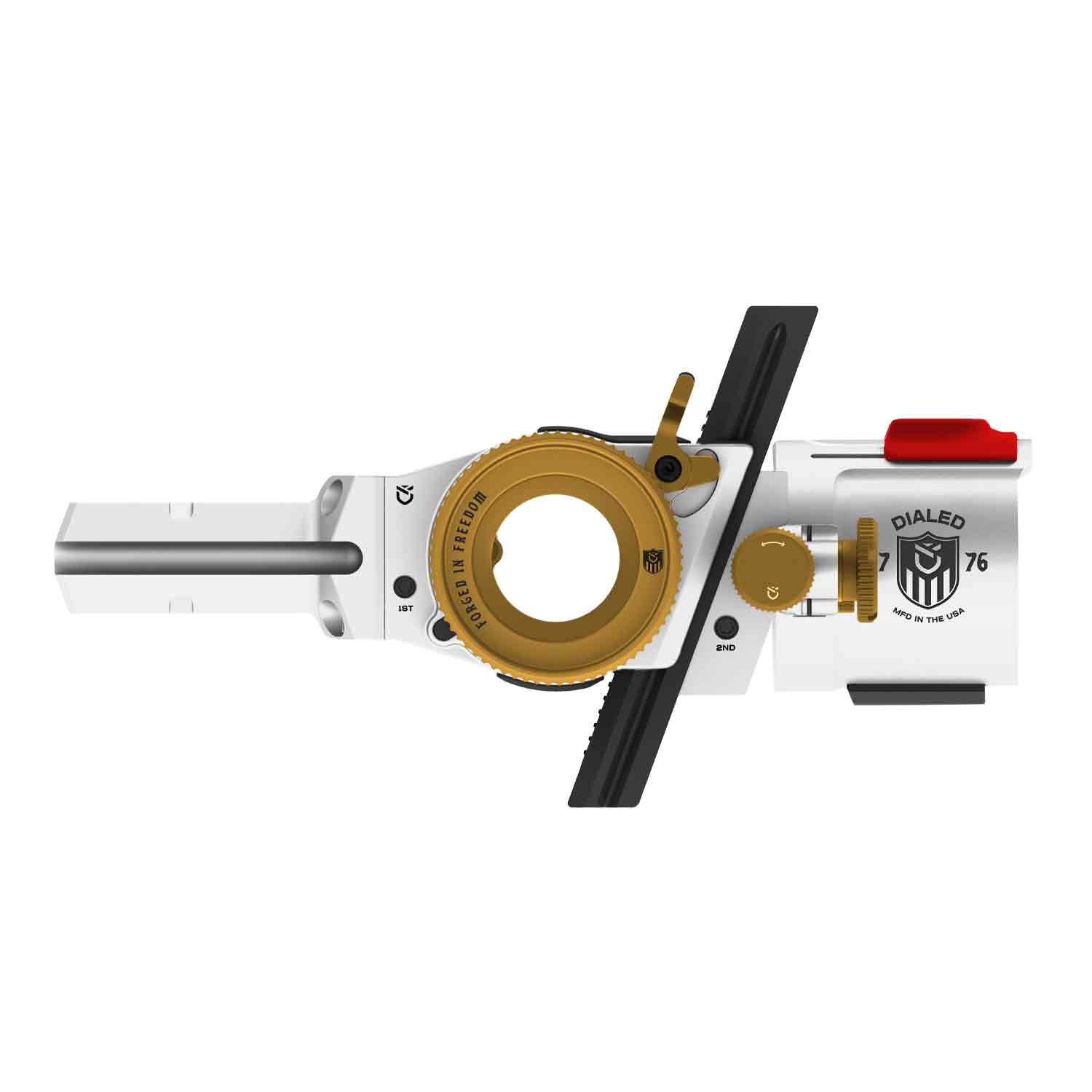 Archery sight with Dialed branding on a white background