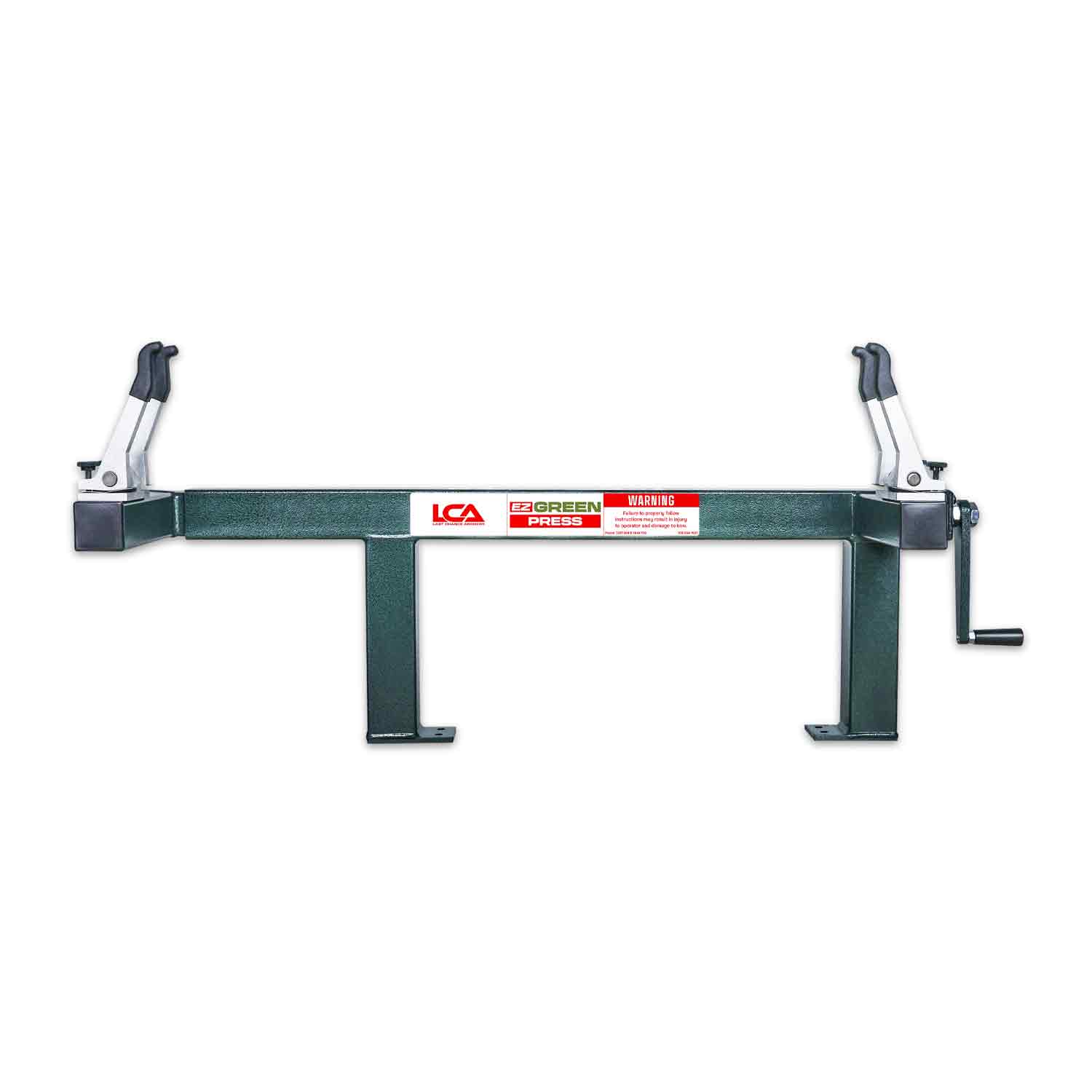 Green metal bow press with 2026 LCA branding on a white background.