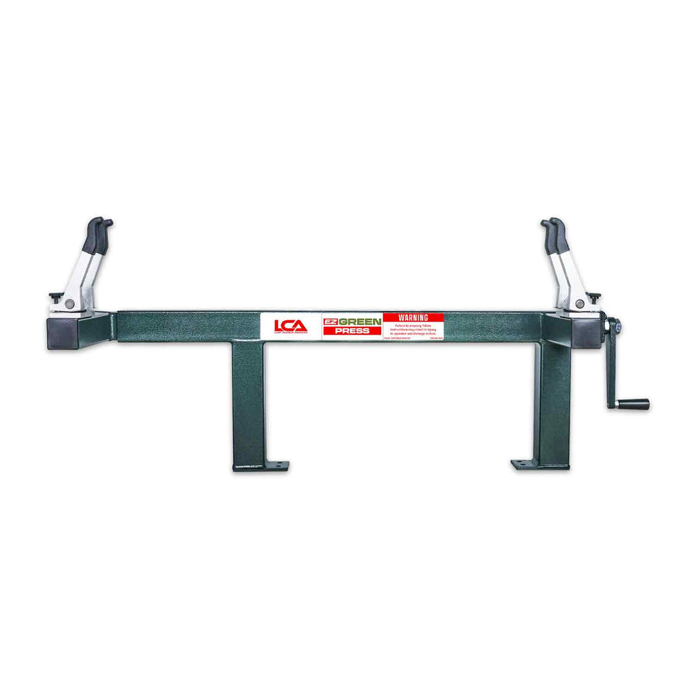 Green metal bow press with 2026 LCA branding on a white background.