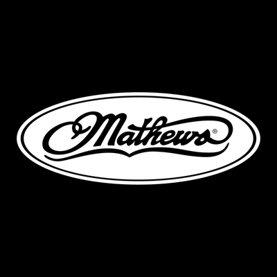 Mathews logo in white on a black background