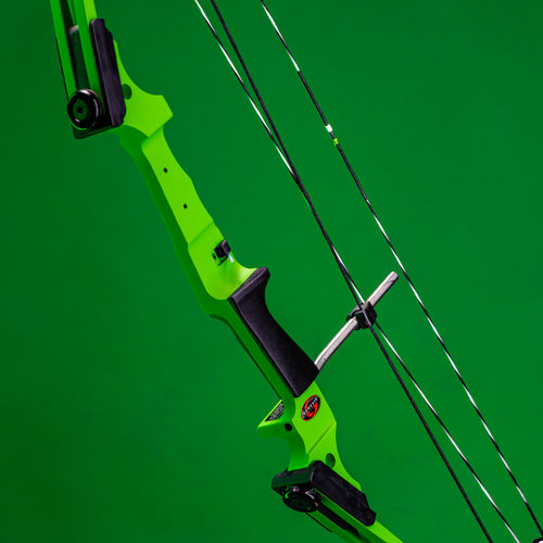 Green archery genesis bow on a green background