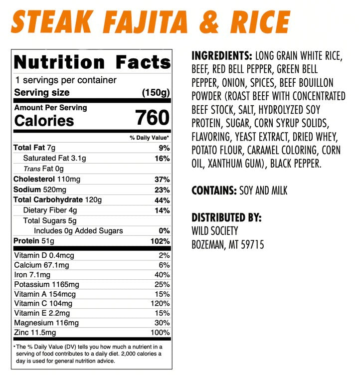 Wild Society Steak Fajita and Rice Freeze Dried Meal