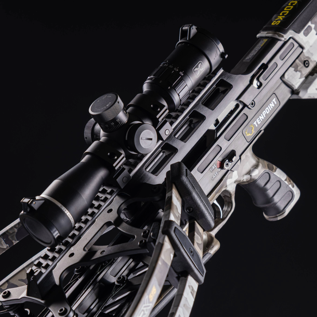 Tenpoint TRX 515 in Vektra camo on a black background