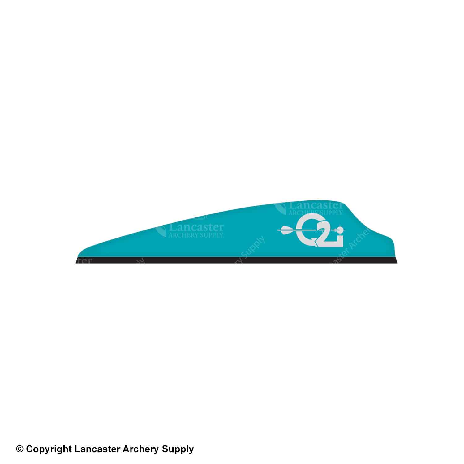 Shield cut vane that is teal, has a black base, and silver Q2i logo.