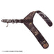A finger trigger release with a brown camo wrist strap, brown buckle strap, and a metallic brown release head.