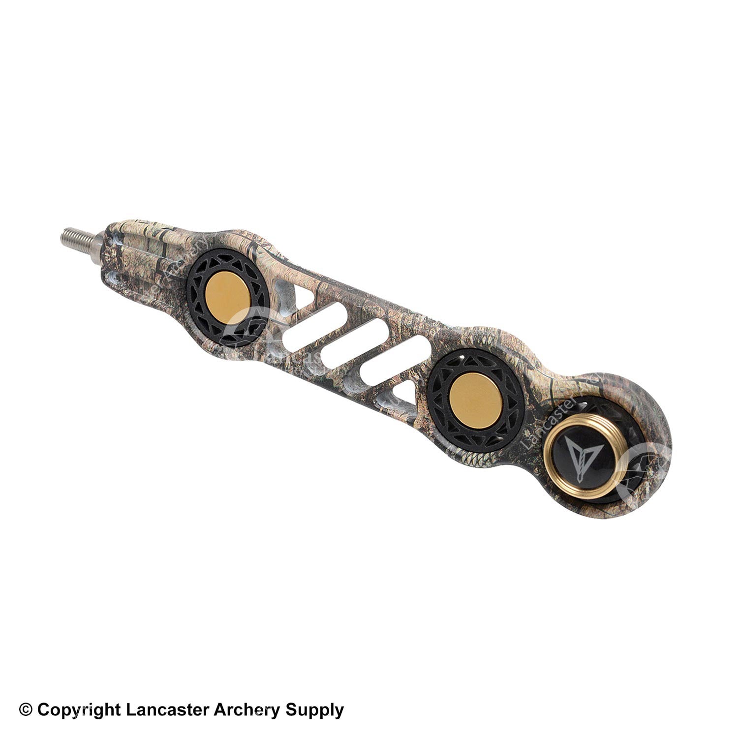 Camo stabilizer with gold circular dampers. 