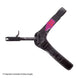 A black finger trigger release with a purple arrow with orange accents on the strap; perfect for youth archers.