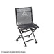 A black mesh chair with metal legs and Native mountain logo on the seat front. 