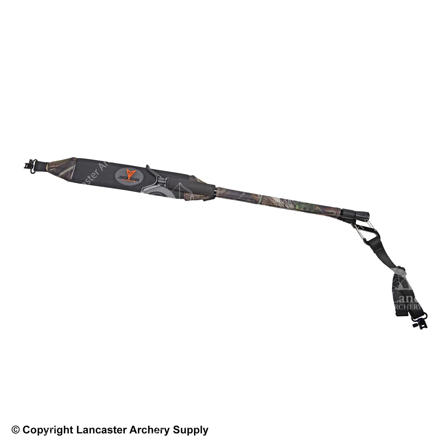 A camo shooting stick used to set and steady crossbows for shooting.