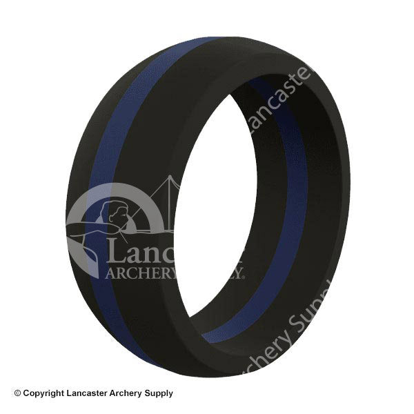 Serinium Domed Band with a 1mm Thin Blue Line Inlay | Don Basch Jewelers