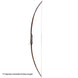 A strung one-piece wooden bow with a a gray leather grip wapped and tied on the bow. 